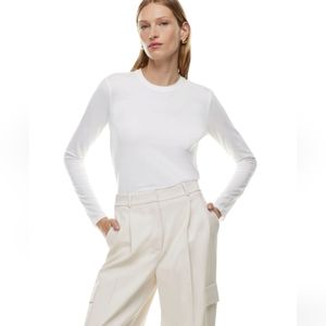 Babaton Aritzia Classic Crewneck Long Sleeve Tee Shirt sz M white snug fit